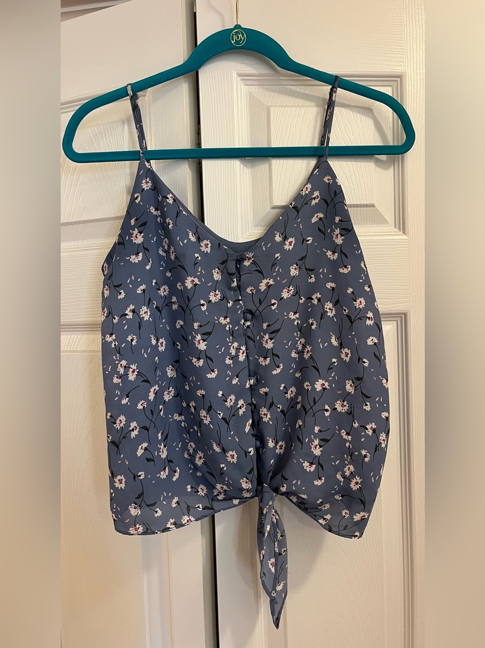 Floral Tie-Front Cami Tank Top - Blue